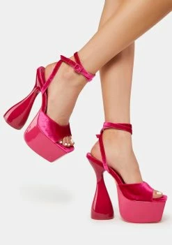 Public Desire Platform Heels Pink Disco Velvet Lace Up Heels