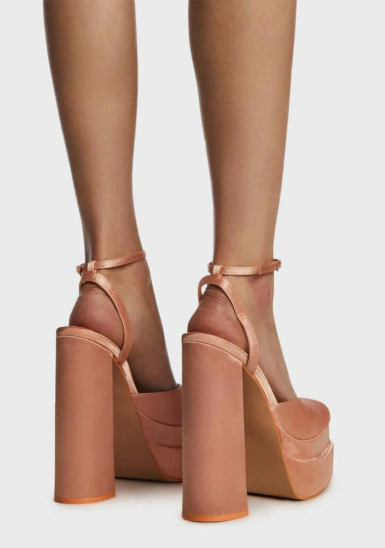 Flash Sale 🔥 Public Desire Platforms Peach Satin Moonchild Platform 👠 Heels 💯 4 Public Desire Platforms Peach Satin Moonchild Platform Heels