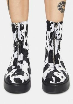 Public Desire Cow Print Leoni Zip Up Ankle Boots Boots & Booties