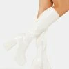 Public Desire Heeled Boots White Heartbeat Platform Knee High Boots