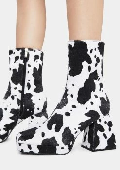 Public Desire Boots & Booties Cow Print Imagine Chunky Heel Ankle Boots