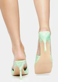 Public Desire Green Swirl Print Squared Toe Heeled Mules