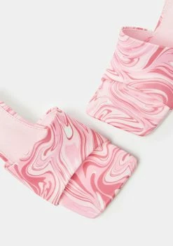Public Desire Peep Toe Heels Pink Swirl Print Squared Toe Heeled Mules