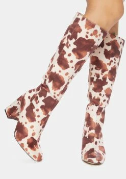 Public Desire Apology Cowhide Knee High Boots