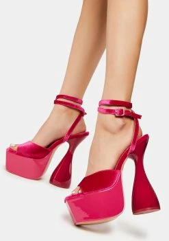 Budget ๐ Public Desire Platform ๐ Heels Pink Disco Velvet Lace Up ๐ Heels ๐งจ 7 Public Desire Platform Heels Pink Disco Velvet Lace Up Heels
