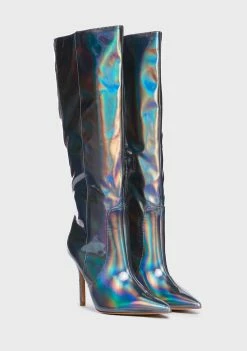 Public Desire Best Believe Holographic Stiletto Knee High Boots