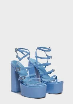 Public Desire Blue Flawless Platform Strappy Heeled Sandals