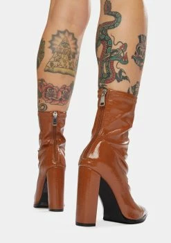 Public Desire Boots & Booties Brown Affection Patent Heels