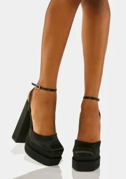 Public Desire Black Satin Moonchild Platform Heels