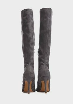 Public Desire Grey Best Believe Suede Stiletto Knee High Boots Heeled Boots