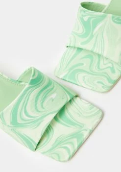 Public Desire Green Swirl Print Squared Toe Heeled Mules