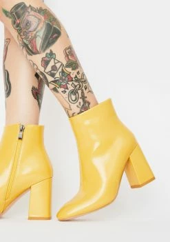 Public Desire Mustard Aimee Patent Ankle Boots Boots & Booties