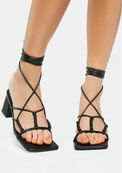 Public Desire Wrap Heels Black Fanatic Block Heel Sandals