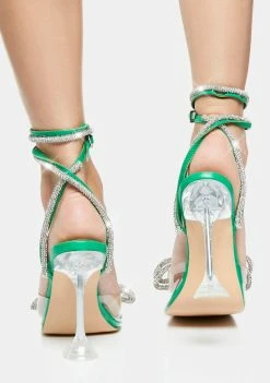 Public Desire Green Glimmer Wrap Around Diamante Bow Heels