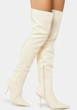 Public Desire Tianna PU Pointed Toe Over The Knee Stiletto Boots Heeled Boots