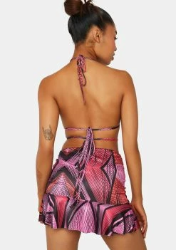 Public Desire Mini Skirt Abstract Printed Ruched Frill Hem Skirt