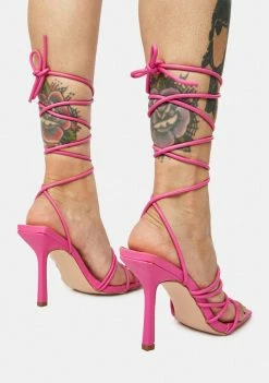 Public Desire Pink Haute Square Toe Lace Up Heels