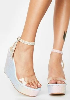 Public Desire Wedges Blue Patent Pizzazz Wedge Heels