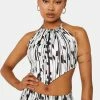 Public Desire Geo Printed Handkerchief Top Crop Halter Top
