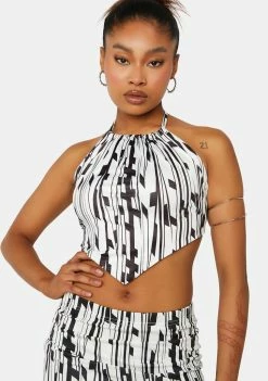 Public Desire Geo Printed Handkerchief Top Crop Halter Top