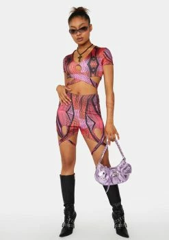 Budget ⭐ Public Desire Abstract Printed Cut Out Cycle Shorts ✨ 6 Public Desire Abstract Printed Cut Out Cycle Shorts