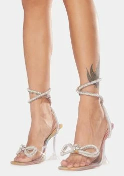 Public Desire Holographic Glimmer Wrap Around Diamante Bow Heels Clear Heels