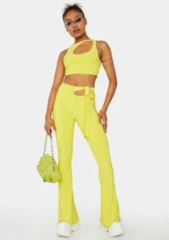 Public Desire Sulphur Yellow Tie Waist Flares