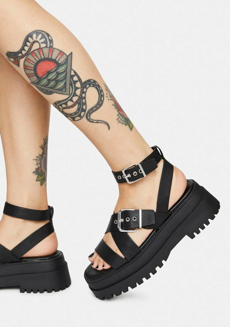 Cheap 😀 Public Desire Platforms Ink Follow Strappy Buckle Platform 🩴 Sandals 🤩 1 Public Desire Platforms Ink Follow Strappy Buckle Platform Sandals
