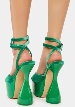 Public Desire Platform Heels Green Disco Velvet Lace Up Heels