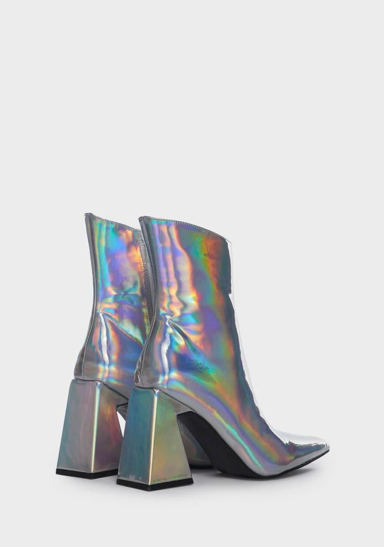 Cheapest 💯 Public Desire Kenzie Holographic Heeled 🥾 Boots ✔️ 4 Public Desire Kenzie Holographic Heeled Boots