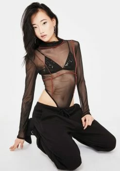 Budget 🥰 Public Desire Tops Black Contrast Stitch Mesh Bodysuit 🔥 6 Public Desire Tops Black Contrast Stitch Mesh Bodysuit