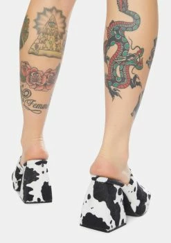 Public Desire Oreo Cowhide Chunky Heel Mules