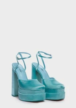 Public Desire Wide Fit Turquoise Satin Moonchild Platform Heels Platforms