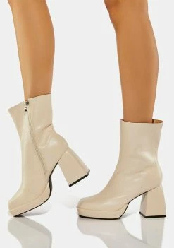 Public Desire Heeled Boots Ecru Clover Ankle Boots