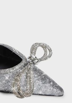 Public Desire Silver Glitter Midnight Diamante Bow Heels Wrap Heels