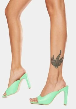 Public Desire Green Abelle Mono Square Toe High Heels