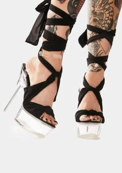 Public Desire Black Secrets Wraparound Clear Acrylic Heels