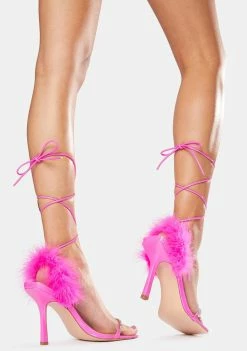 Public Desire Pink Fifi Feather Wrap Square Toe Stiletto Heels