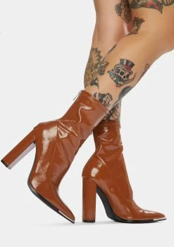 Public Desire Boots & Booties Brown Affection Patent Heels