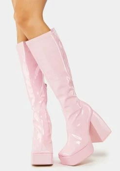Public Desire Pink Heartbeat Platform Knee High Boots
