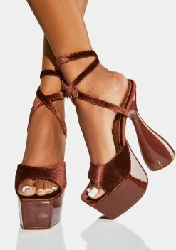 Public Desire Platforms Disco Velvet Lace Up Heels