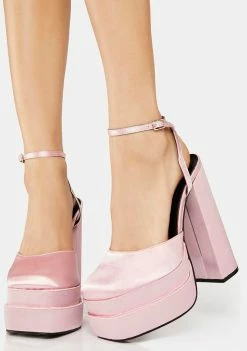 Public Desire Pink Satin Moonchild Platform Heels Platforms