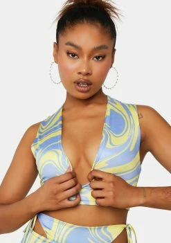 Public Desire Graphic Crop Top Swirl Printed Plunge Crop Top
