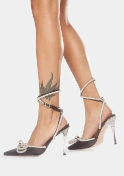 Public Desire Midnight Wrap Around Diamante Bow Heels Pointed Toe Heels