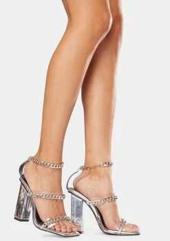 Public Desire Silver Statements Chain Strap Acrylic Heels