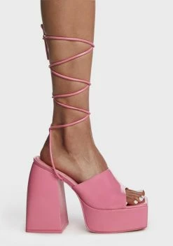 Public Desire Pink Orchid Lace-Up Platform Heels