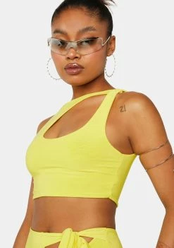 Public Desire Sulphur Yellow Cut-Out Crop Top Tank Crop Top