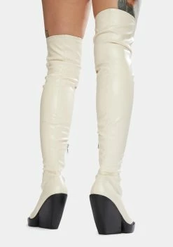 Public Desire Bone Nix Thigh High Platform Wedge Boots Boots & Booties