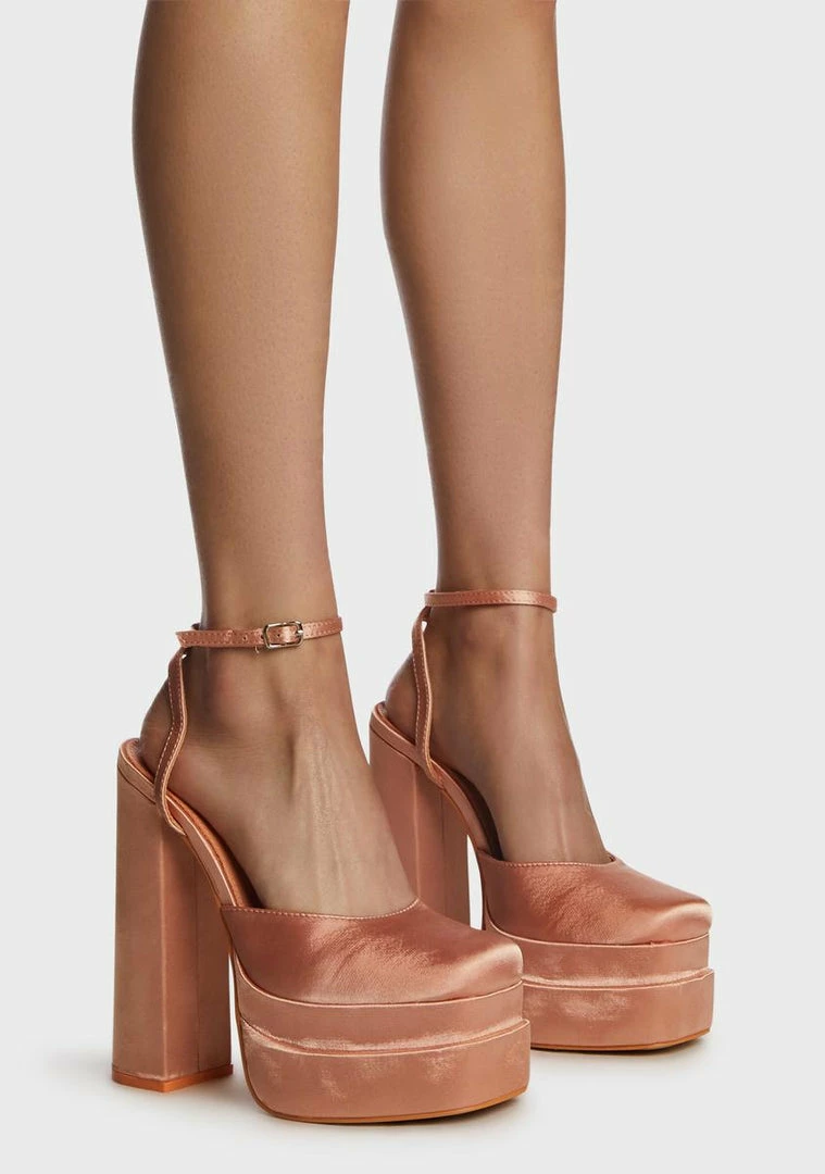 Flash Sale 🔥 Public Desire Platforms Peach Satin Moonchild Platform 👠 Heels 💯 3 Public Desire Platforms Peach Satin Moonchild Platform Heels