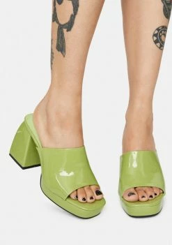 Public Desire Heels Lime Patent Oreo Open Toe Mules